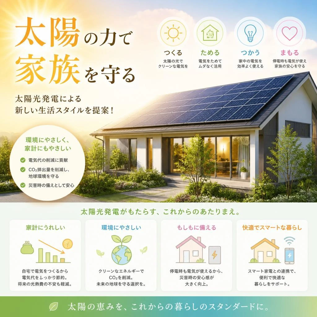 太陽の力で家族を守る、太陽光発電による新しい生活スタイルを提案！