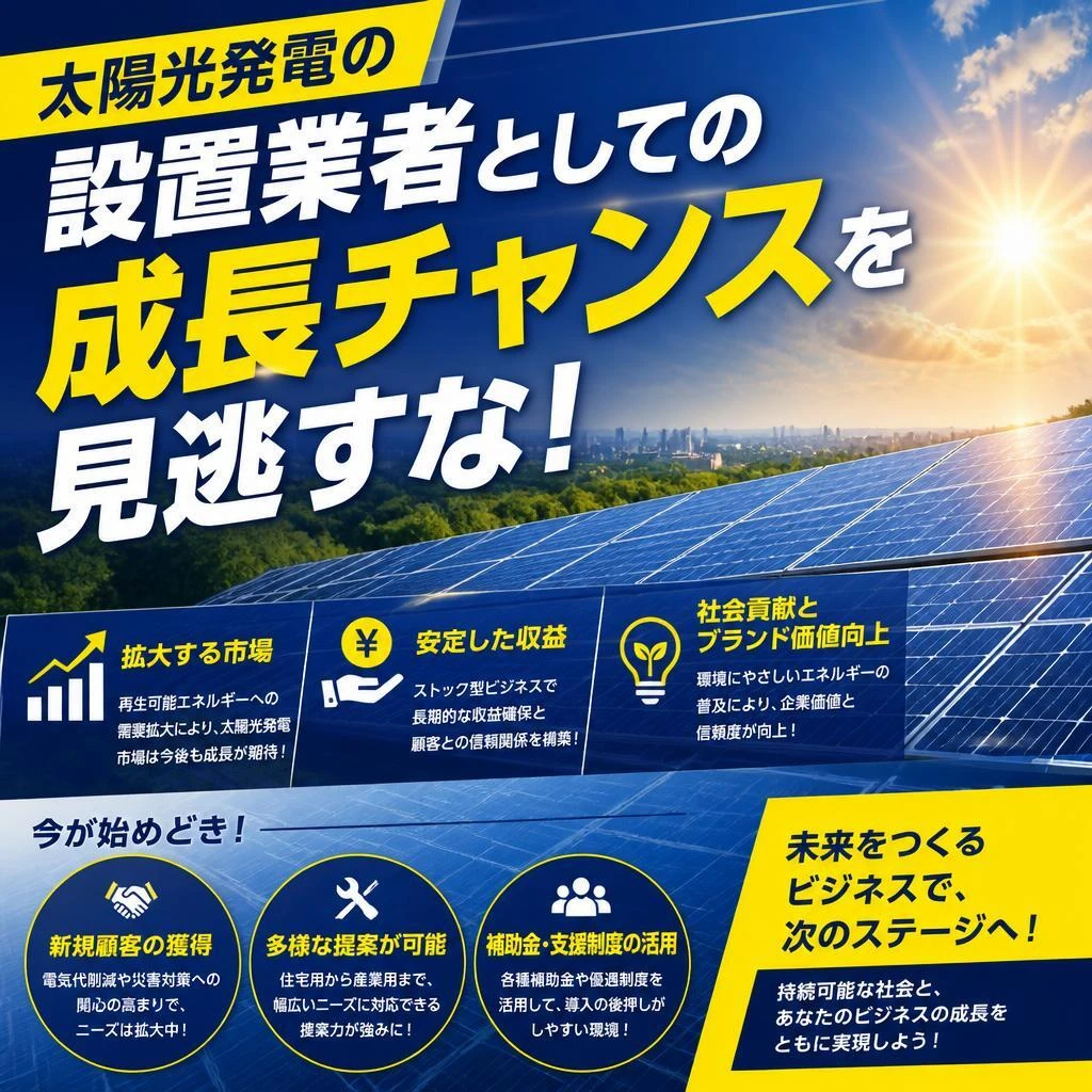 太陽光発電の設置業者としての成長チャンスを見逃すな！