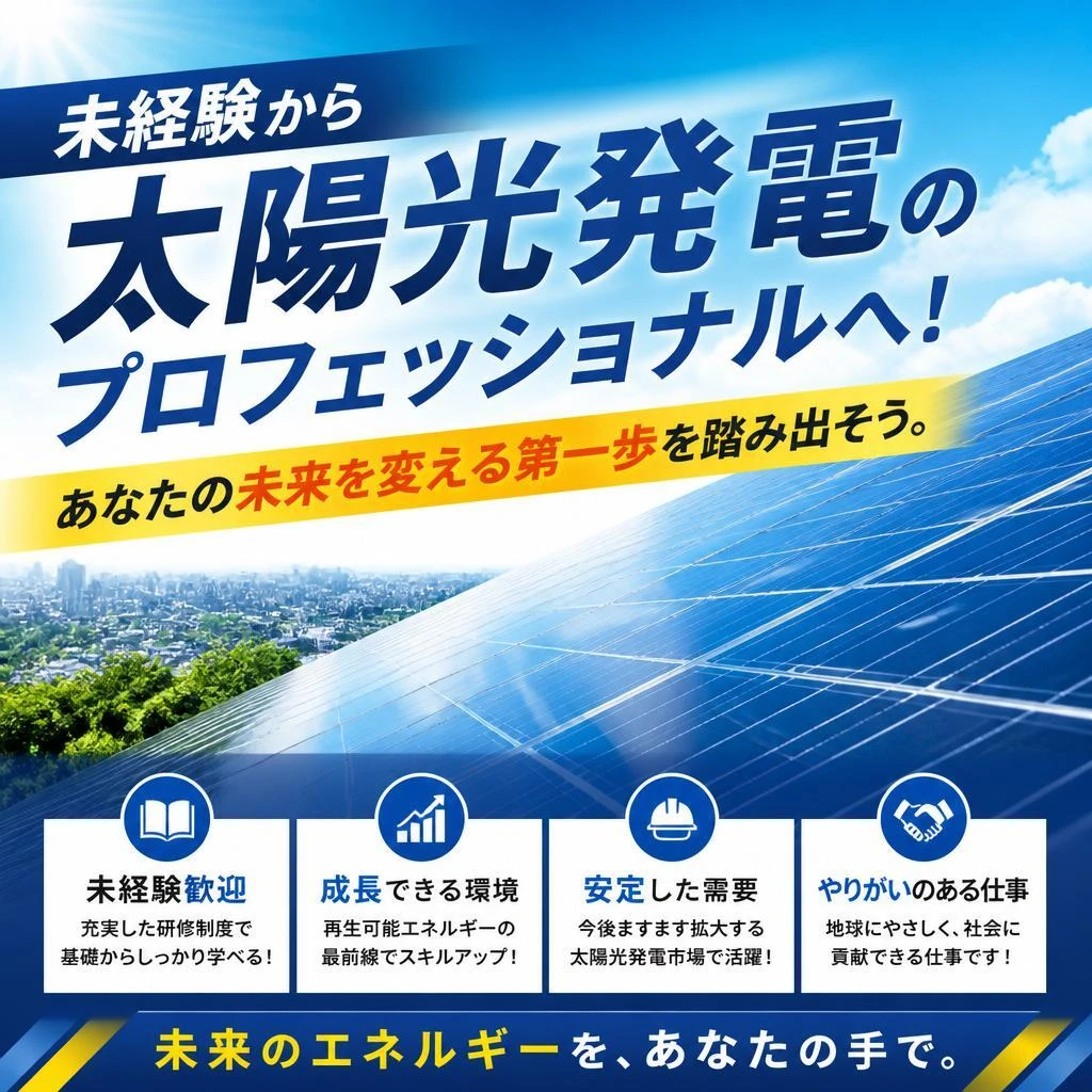 未経験から太陽光発電のプロフェッショナルへ！あなたの未来を変える第一歩を踏み出そう。
